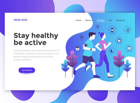 Landing page template of Stay healthy be active. Modern flat design concept of web page design for website and mobile website.のイラスト素材