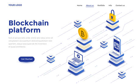 Modern flat design isometric concept of Blockchain Platform for website and mobile website. Landing page template. Easy to edit and customize. Vector illustrationのイラスト素材