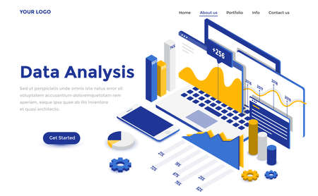 Modern flat design isometric concept of Data Analysis for website and mobile website. Landing page template. Easy to edit and customize. Vector illustrationのイラスト素材