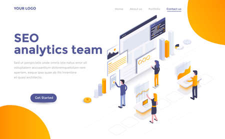 Modern flat design isometric concept of Seo analytics team for website and mobile website. Landing page template. Easy to edit and customize. Vector illustrationのイラスト素材