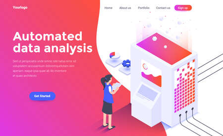 Modern flat design isometric concept of Automated data analysis for website and mobile website. Landing page template. Easy to edit and customize. Vector illustrationのイラスト素材