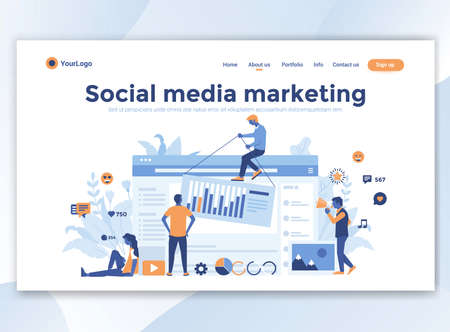 Landing page template of Social media marketing. Modern flat design concept of web page design for website and mobile website. Easy to edit and customize. Vector illustrationのイラスト素材