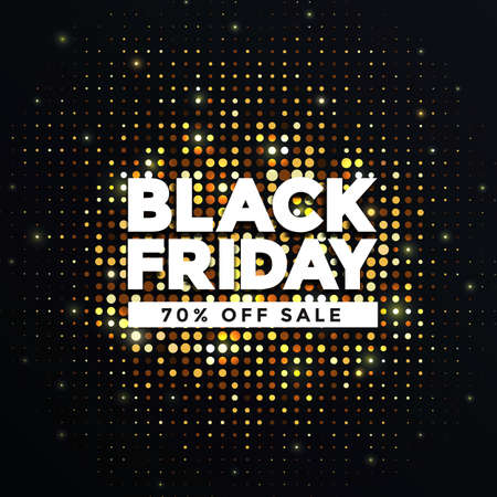 Black Friday sale poster or commercial discount event banner on black background and glittering halftone pattern. Social media template for website and mobile website development, email and newsletter design, marketing material. Vector Illustrationのイラスト素材