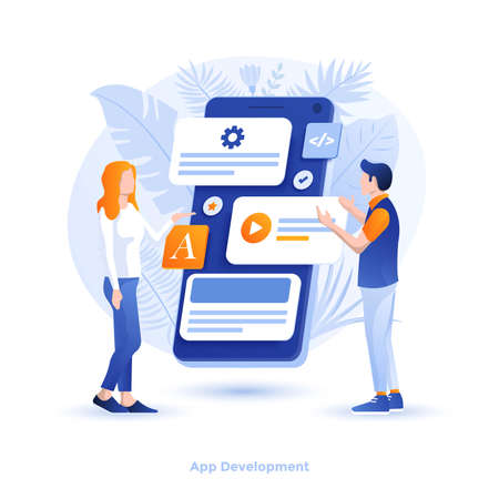 Modern flat design illustration of App development. Can be used for website and mobile website or Landing page. Easy to edit and customize. Vector illustrationのイラスト素材