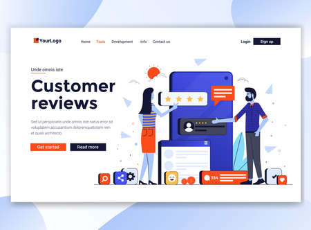 Landing page template of Customer Reviews. Modern flat design concept of web page design for website and mobile website. Easy to edit and customize. Vector illustrationのイラスト素材