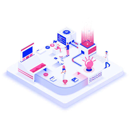 Modern flat design isometric illustration of Creative Process. Technology teamwork concept. Can be used for website and mobile website or Landing page. Easy to edit and customize. Vector illustrationのイラスト素材