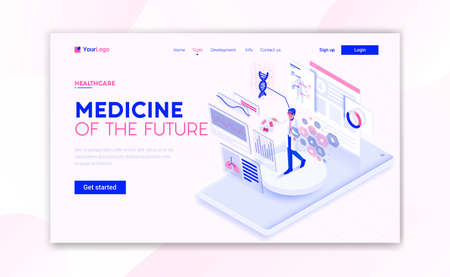 Landing page template of Medicine and Healthcare. Modern isometric design concept of web page design for website and mobile website. Easy to edit and customize. Vector illustrationのイラスト素材