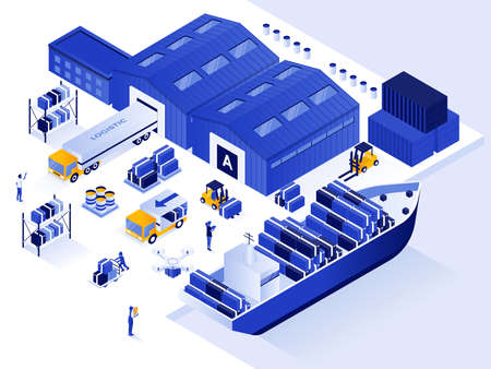 Modern flat design isometric illustration of Warehouse and Logistic. Can be used for website and...