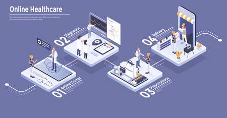 Isometric Infographics of Online Healthcare. Innovative Medical industry concept. Can be used for...