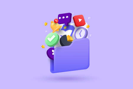 Folder case archive for document, reports. Business folder, document, file realistic 3d icon. 3d...