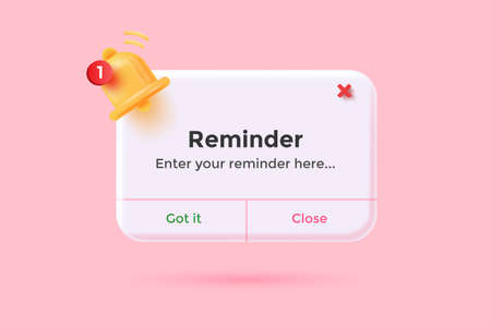 Reminder 3D Illustration, Notifications page with floating elements. Business planning ,events, reminder and timetable with 3d rendering. Vector Illustration.のイラスト素材