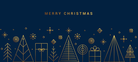 Modern Flat Line design Creative Christmas greeting card. Abstract Christmas ornamets pattern, holiday theme. Can be used as Christmas card, poster, banner, frame. Vector Illustrationのイラスト素材