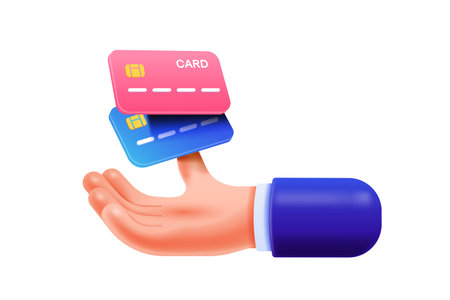 3d Credit card accept concept. Cartoon hand with credit card symbol icon. 3d Vector illustrationのイラスト素材