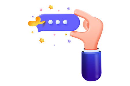 Cartoon businessman character hand holding a bubble talk sign. 3d Vector illustration.のイラスト素材