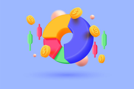 3D stock trading graph in market on background. Sell and buy money cash and exchange with finance business concept, earning investment. 3d vector render illustrationのイラスト素材