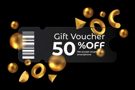 Glass morphism effect discount coupon isolated on dark background. Vector illustrationのイラスト素材