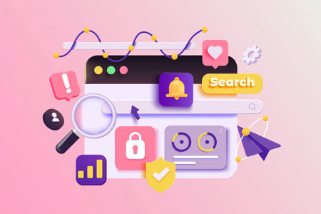 Online marketing, financial report chart, data analysis, and web development concept. Web page with...