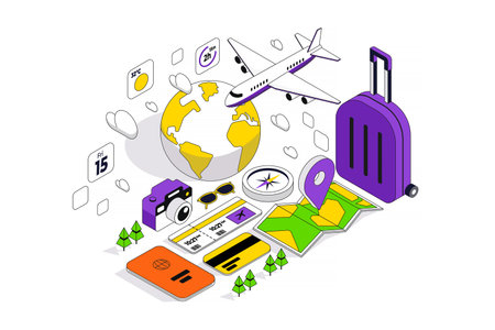 Modern isometric illustration of Travel app. Can be used for website and mobile website or Landing page. Easy to edit and customize. Vector illustrationのイラスト素材