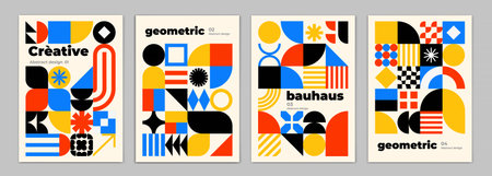 Creative geometric posters. Bauhaus cover templates with abstract geometry. Retro architecture...