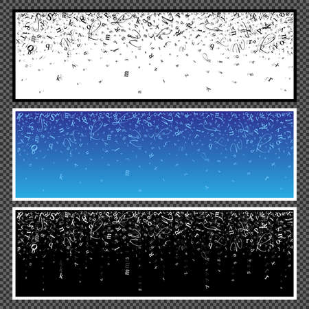Set of horizontal banners. Abstract backgrounds of alphabet symbols. World book and copyright day. International Day of writer. World Book Day. Studying and learning concept. Illustration. Vector.のイラスト素材