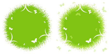 Earth Day poster. Slylized Globe with grass and butterflyes. Spring and Summer time. Eco. Vector illustration.のイラスト素材