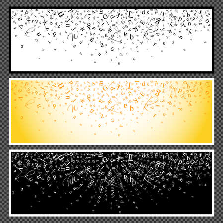 Set of horizontal banners. Banners with scatter alphabet symbols. Studying and learning concept. Vector illustration.のイラスト素材