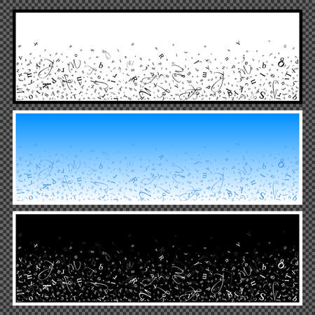 Set of horizontal banners. Banners with scatter alphabet symbols. Studying and learning concept. Vector illustration.のイラスト素材