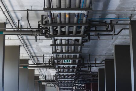 Painted PVC pipe is installed successfully. For water supply systems and sewage systems for large...
