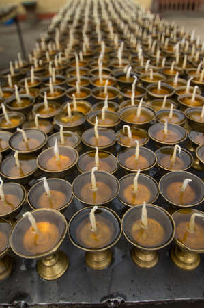 Preparation of butter lamps in Kathmanduの写真素材