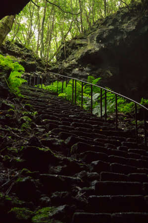 Strairs out of the lava cavesの写真素材