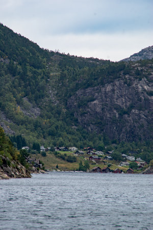 A small village in the Lysefjord in norwayの写真素材