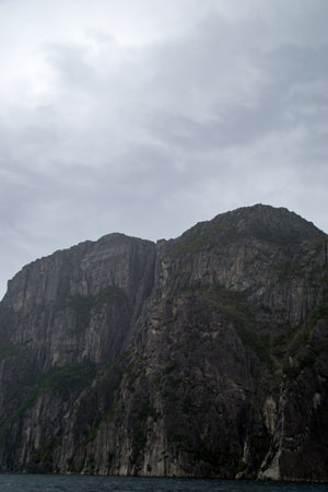 The Preikestolen from the Lysefjord in norwayの写真素材