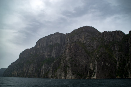 The Preikestolen from the Lysefjord in norwayの写真素材