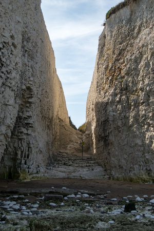 the white cliffs of dover from the beach in kent, england