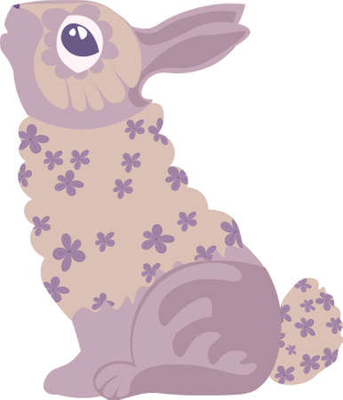 A beautiful image of a purple little bunny with floral ornaments.のイラスト素材