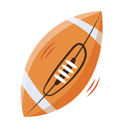 Single hand draw ball for rugby isolated on white background. Sport equipment for rugby game. Vector illustration. Flat style. Orange and black colors.Rugby icon.のイラスト素材