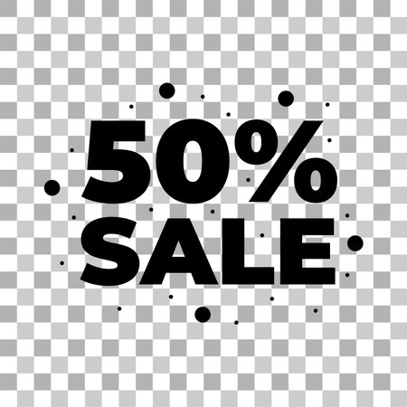 Sale discount 50 percent banner on transparent background with dots.Social media post design.Vector illustration.50 percent off special deal coupon flyer or poster.のイラスト素材