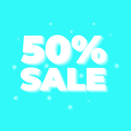 Sale discount 50 percent banner on blue background with dots and Glitch effect .Social media post design.Vector illustration.50 percent off special deal coupon flyer or poster.のイラスト素材