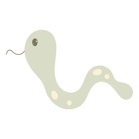 Cute kawaii snake in hand draw flat style isolated on white background. Children vector illustration.Cartoon funny baby animal character design.Soft pastel colors.のイラスト素材