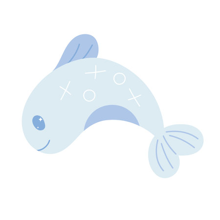 Cute kawaii dolphin,porpoise in hand draw flat style isolated on white background. Children vector illustration.Cartoon funny baby animal character design.Soft pastel colors.のイラスト素材