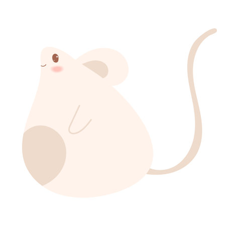 Cute kawaii mouse in hand draw flat style isolated on white background. Children vector illustration.Cartoon funny baby animal character design.Soft pastel colors.のイラスト素材