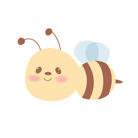 Cute kawaii bee,honeybee in hand draw flat style isolated on white background. Children vector illustration.Cartoon funny baby animal character design.Soft pastel colors.のイラスト素材