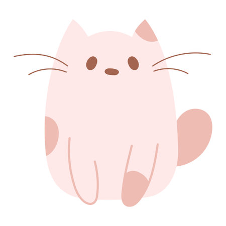 Cute kawaii cat,kitty with spots in hand draw flat style isolated on white background. Children vector illustration.Cartoon funny baby animal character design.Soft pastel colors.のイラスト素材