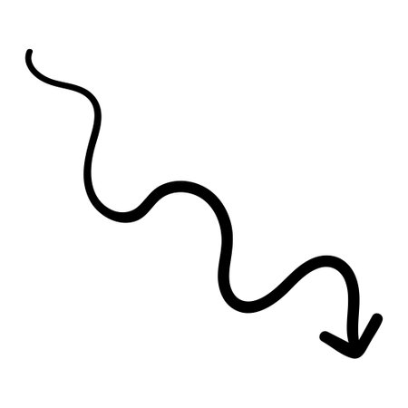 Single hand draw black and white spiral down arrow in doodle style isolated on white background. Vector flat illustration sketch design element.Icon in wave shape.のイラスト素材