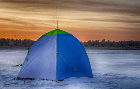tent for winter fishing on the ice ice fishingの写真素材