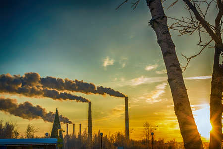 winter industrial city sunset sky smoke the sky
