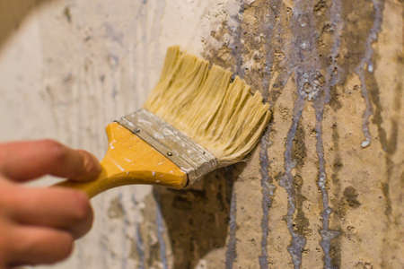 primer wall repair old wall preparation for repairの写真素材