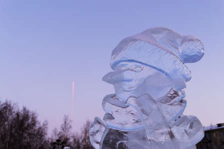 snow statues of ice in the winter cityの写真素材