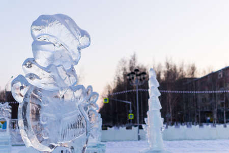 snow statues of ice in the winter cityの写真素材