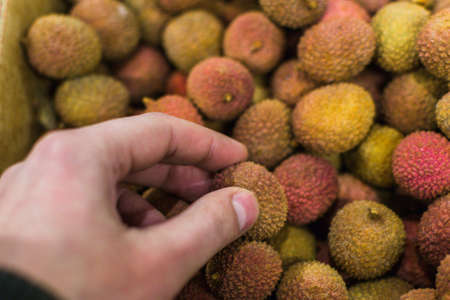 lychee on the market lychee choice for cookingの写真素材